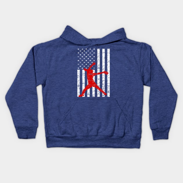 Softball Pitching American Flag Fastpitch Softball Pitcher Kids Hoodie by TeeCreations